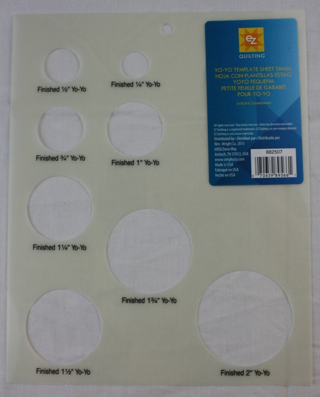 EZ Quilting Small Yo-yo Template Sheet